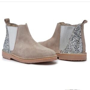 Childrenchic Glitter and Suede Chelsea Boots, Taupe